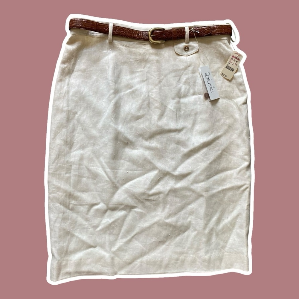 NWOT ~ VTG ~ 1990s ~ Rafaella ~ Ivory Linen Pencil Skirt ~ Belted ~ Size 16